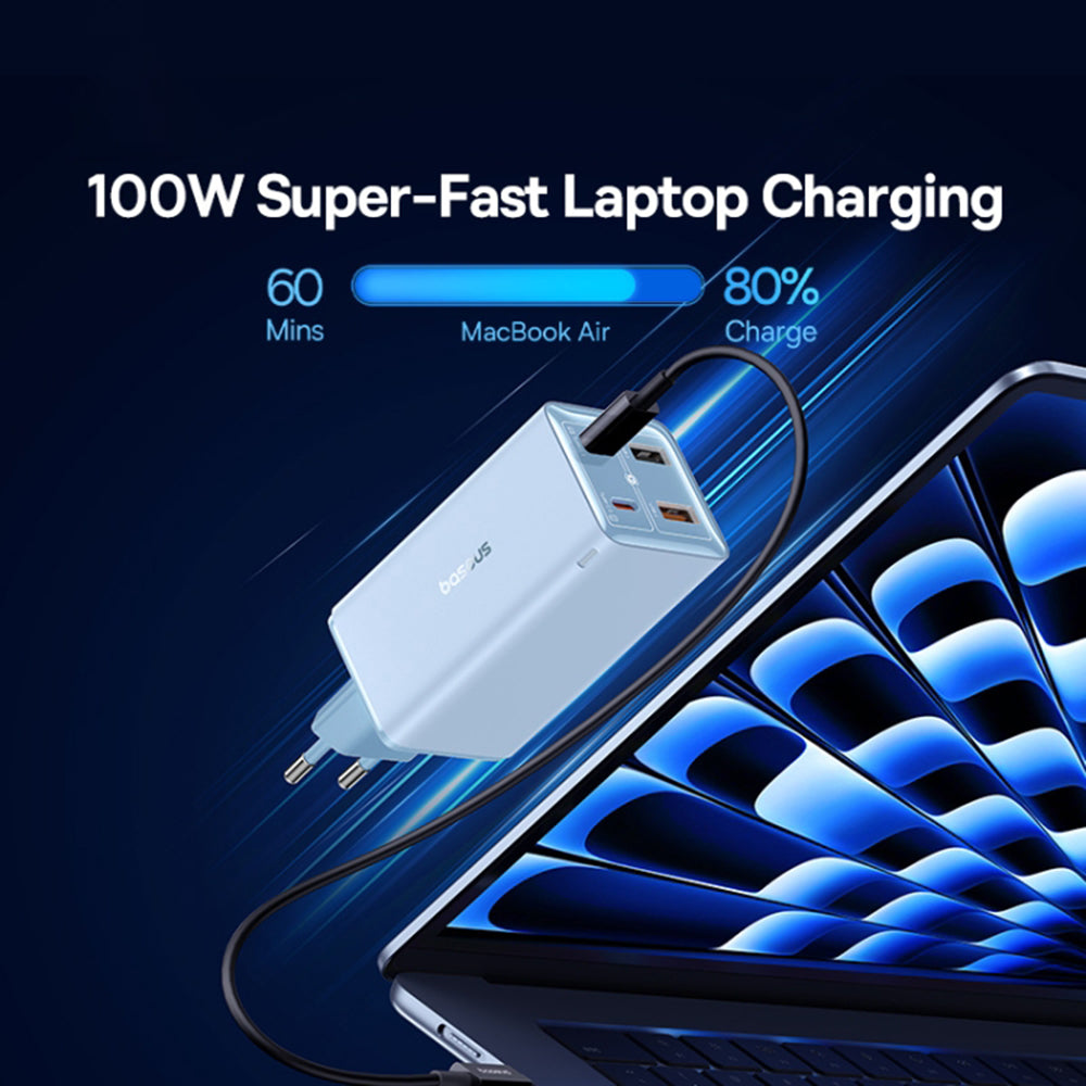 Incarcator Retea Cu Cablu USB-C Baseus GaN6 Pro, 100W, 3.25A, 2 x USB-A - 2 x USB-C, Albastru P10162705312-00