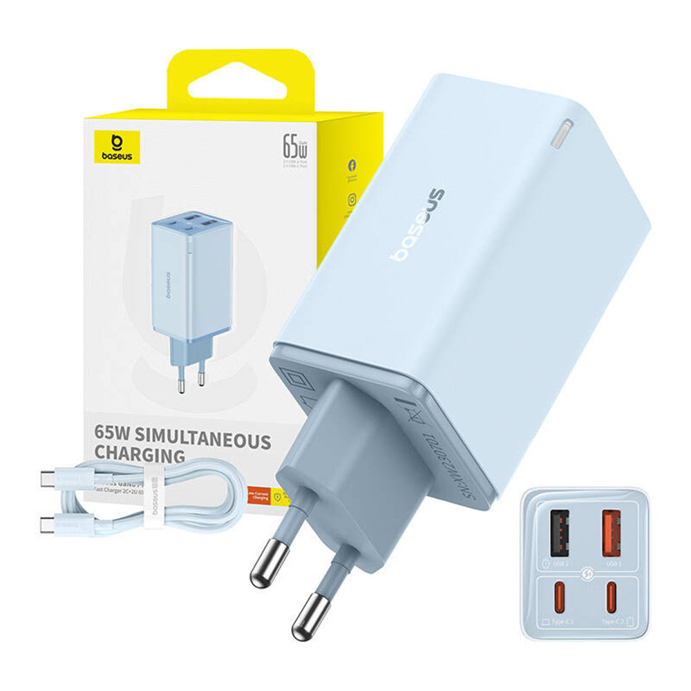 Incarcator Retea Cu Cablu USB-C Baseus GaN6 Pro, 65W, 3.25A, 2 x USB-A - 2 x USB-C, Albastru E0121D00