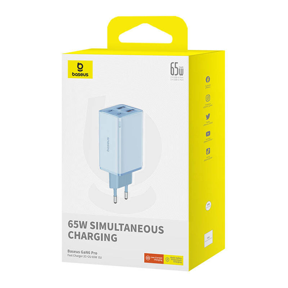 Incarcator Retea Cu Cablu USB-C Baseus GaN6 Pro, 65W, 3.25A, 2 x USB-A - 2 x USB-C, Albastru E0121D00