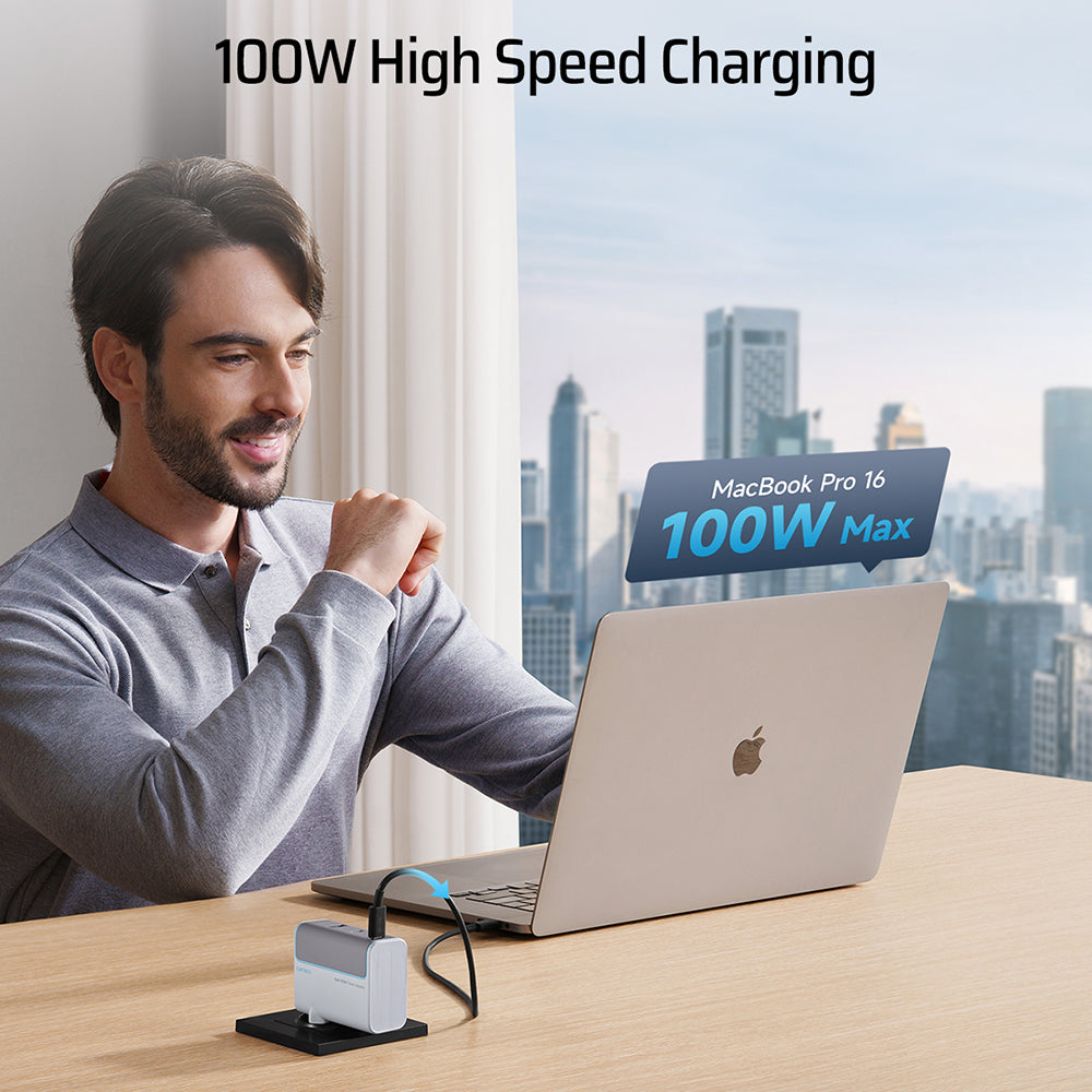 Incarcator Retea cu Cablu USB-C Cuktech, 100W, 5A, 1 x USB-A - 2 x USB-C, Alb CKAD1003EUGW