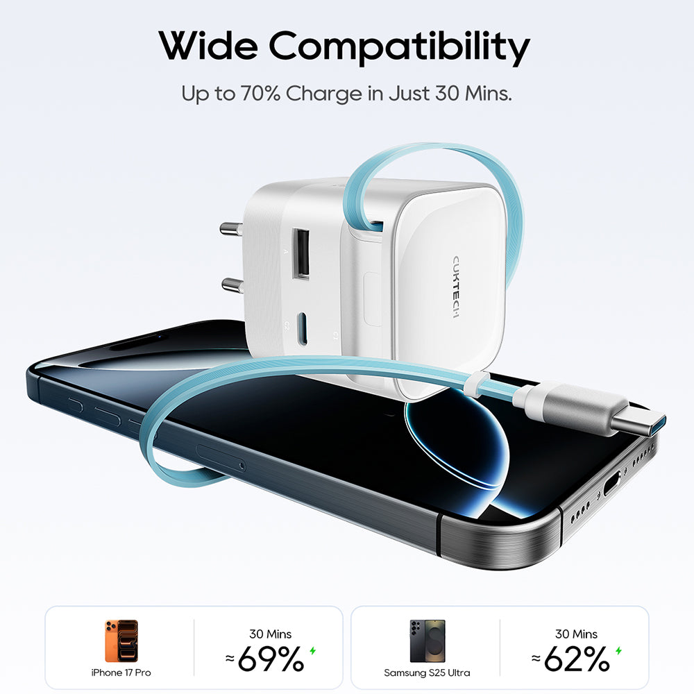 Incarcator Retea cu Cablu USB-C Cuktech, 67W, 3.25A, 1 x USB-A - 1 x USB-C, Alb CUKA653WEUWT