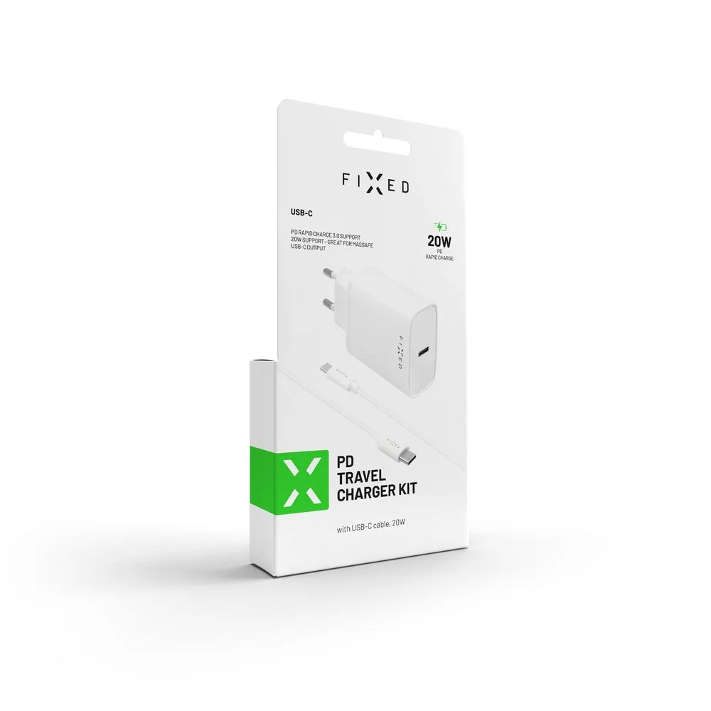 Incarcator Retea Cu Cablu USB-C Fixed, 20W, 3A, 1 x USB-C, Alb
