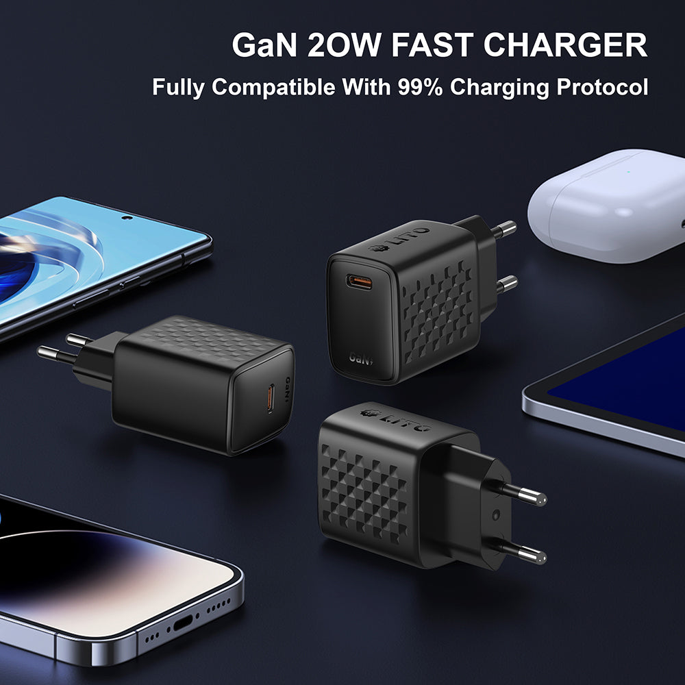 Incarcator Retea Cu Cablu USB-C Lito LC13T, 20W, 3A, 1 x USB-C, Negru
