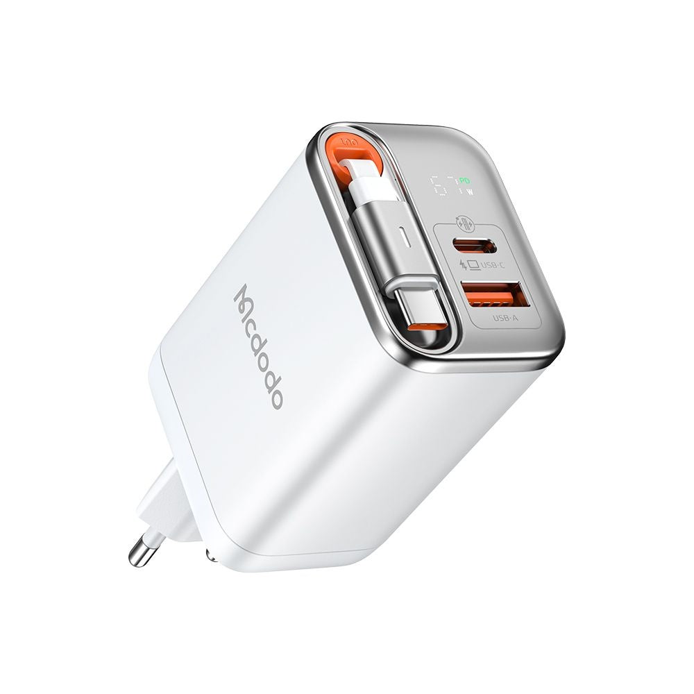Incarcator Retea Cu Cablu USB-C McDodo CH-4103 FreeGo Display, 67W, 3.35A, 1 x USB-A - 1 x USB-C, Alb