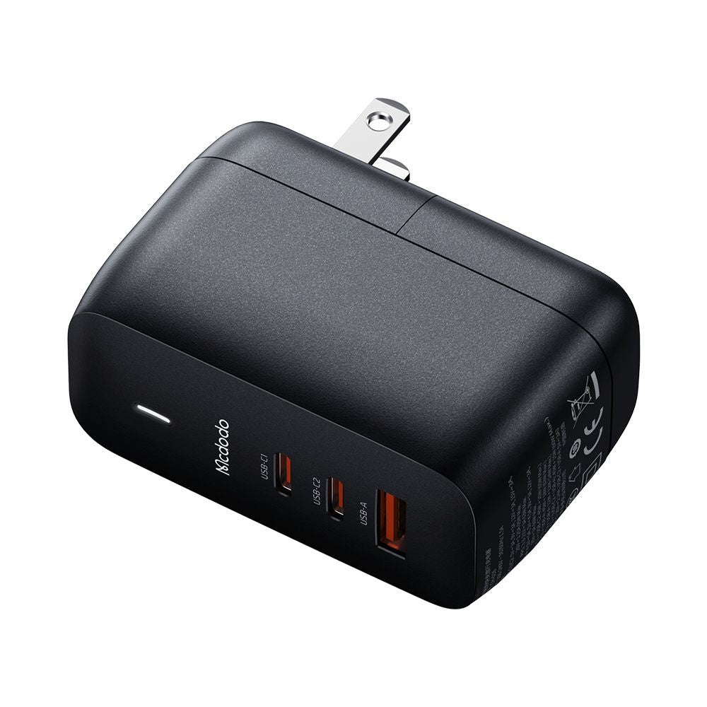 Incarcator Retea Cu Cablu USB-C McDodo CH-8442 Mecha Travel, 65W, 5A, 1 x USB-A - 2 x USB-C, Negru
