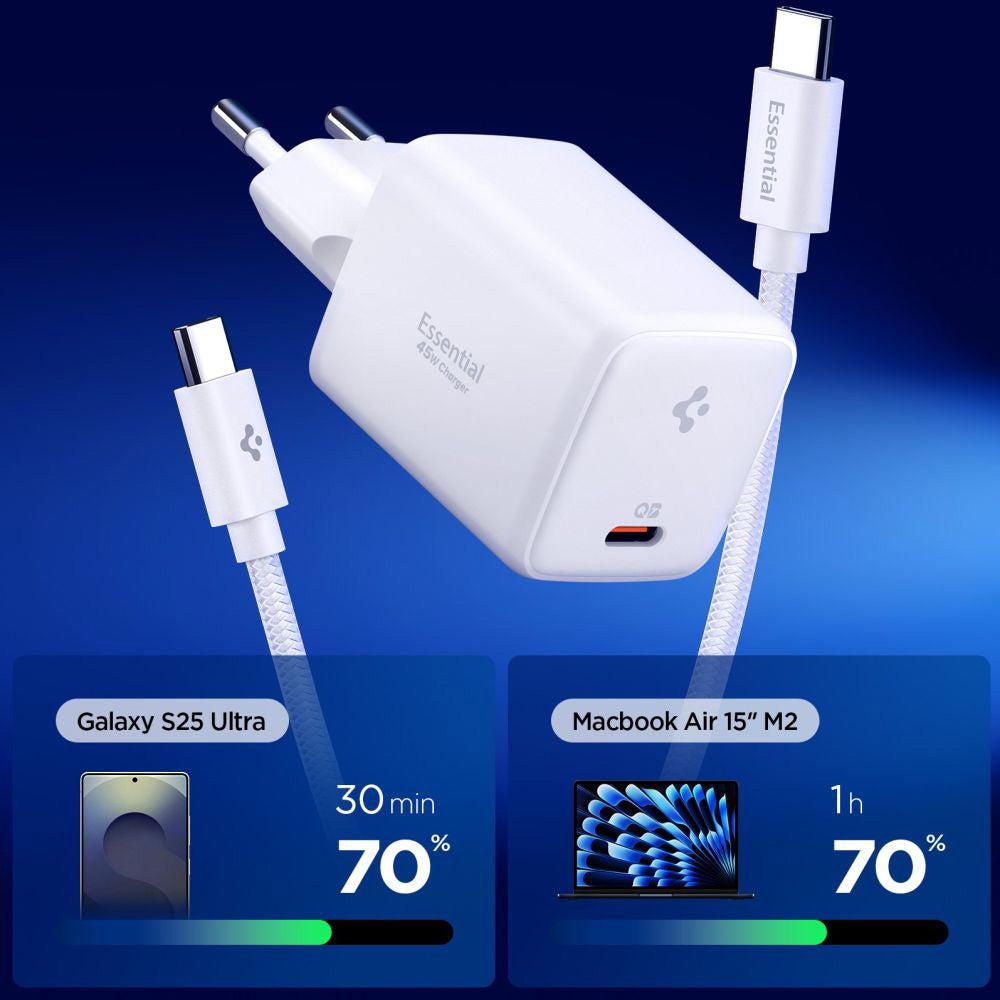 Incarcator Retea Cu Cablu USB-C Spigen EE451EU Essential, 45W, 3A, 1 x USB-C, Alb ACH09473