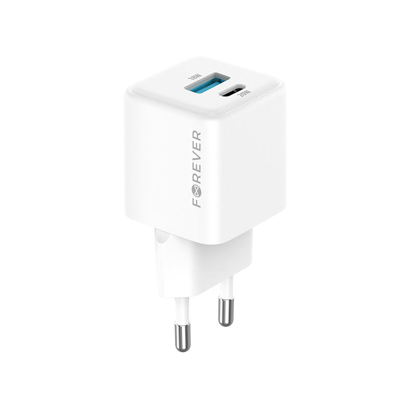 Incarcator Retea Forever TC-08-20AC, 20W, 3A, 1 x USB-A - 1 x USB-C, Alb