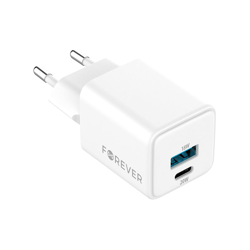 Incarcator Retea Forever TC-08-20AC, 20W, 3A, 1 x USB-A - 1 x USB-C, Alb