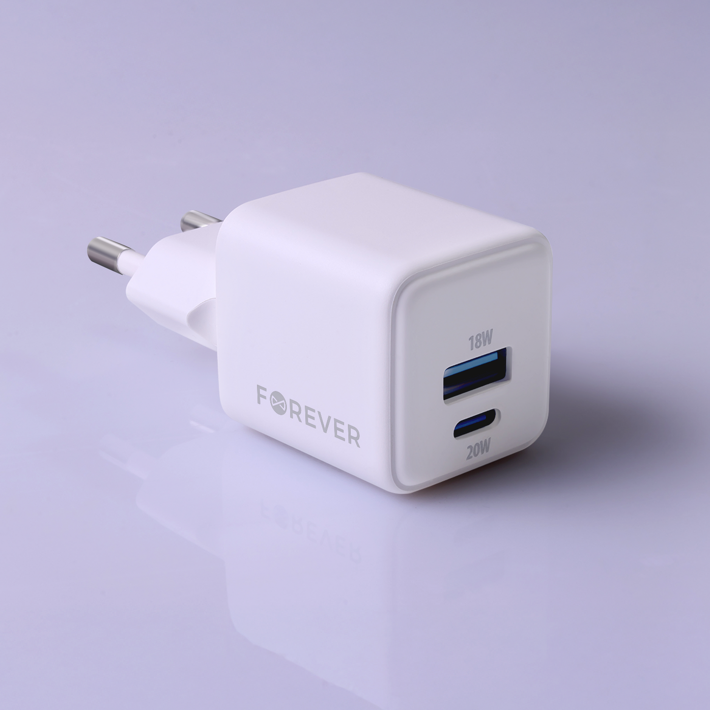 Incarcator Retea Forever TC-08-20AC, 20W, 3A, 1 x USB-A - 1 x USB-C, Alb
