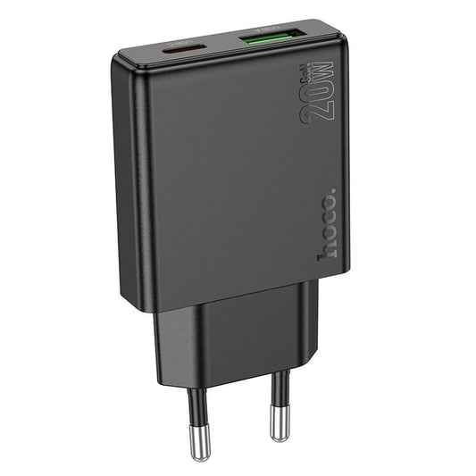 Incarcator Retea HOCO N38, 20W, 3A, 1 x USB-A - 1 x USB-C, Negru
