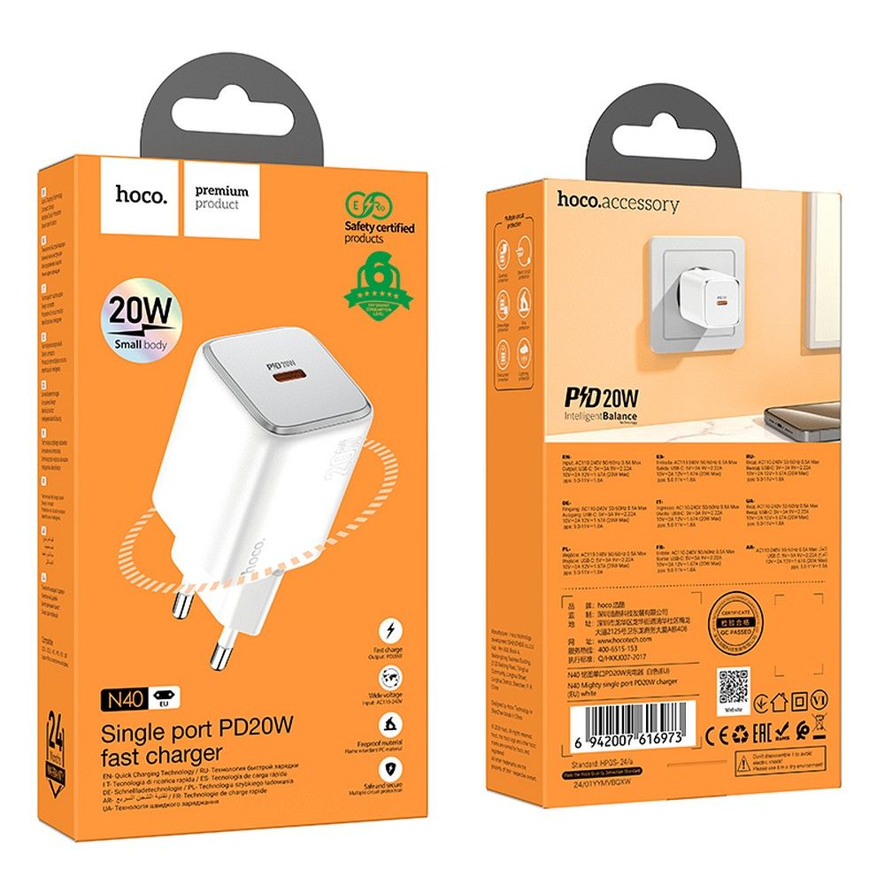 Incarcator Retea HOCO N40, 20W, 3A, 1 x USB-C, Alb