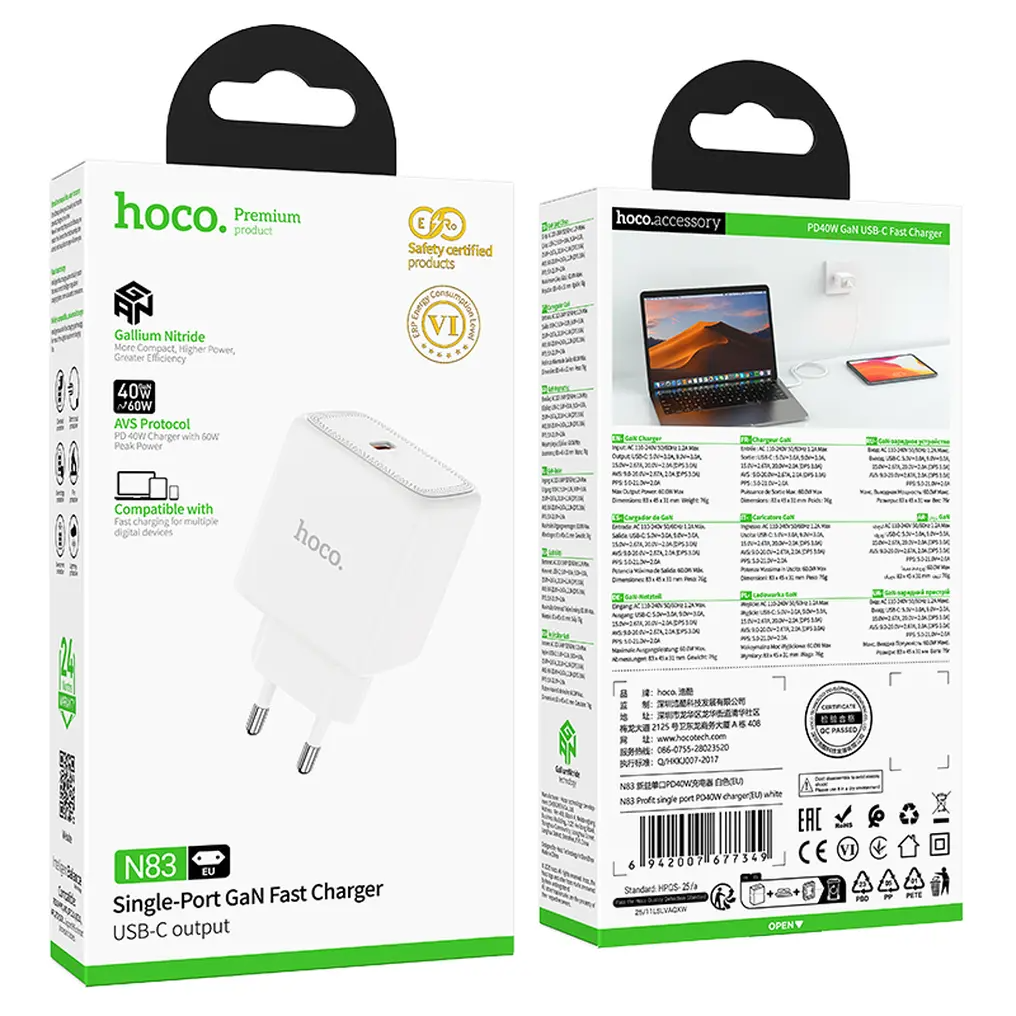 Incarcator Retea HOCO N83, 40W, 3A, 1 x USB-C, Alb
