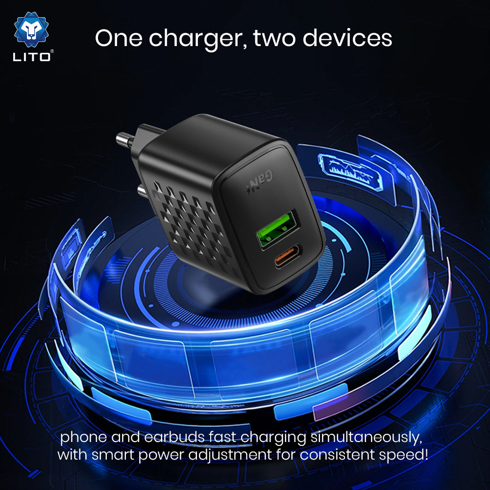 Incarcator Retea Lito LC19, 30W, 3A, 1 x USB-A - 1 x USB-C, Negru