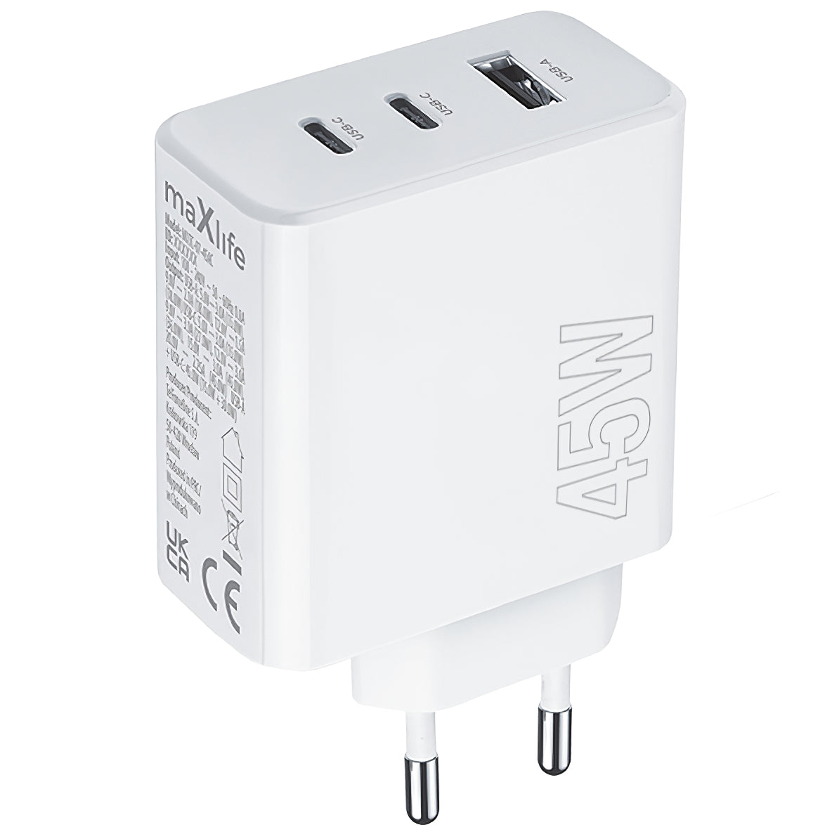 Incarcator Retea MaXlife MXTC-07-45ACC, 45W, 3A, 1 x USB-A - 2 x USB-C, Alb