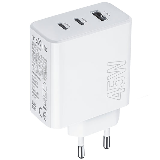 Incarcator Retea MaXlife MXTC-07-45ACC, 45W, 3A, 1 x USB-A - 2 x USB-C, Alb
