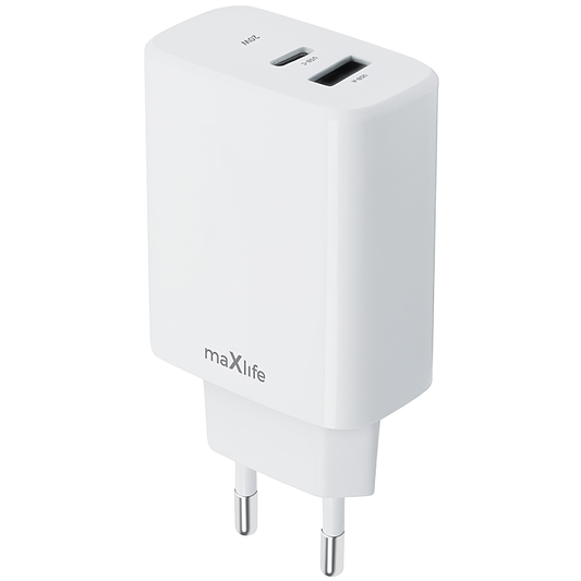 Incarcator Retea MaXlife MXTC-10-20AC, 20W, 3A, 1 x USB-A - 1 x USB-C, Alb