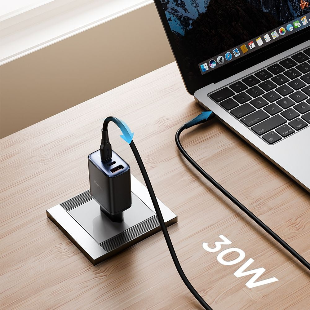 Incarcator Retea McDodo CH-2180 Display, 30W, 3A, 1 x USB-A - 2 x USB-C, Negru