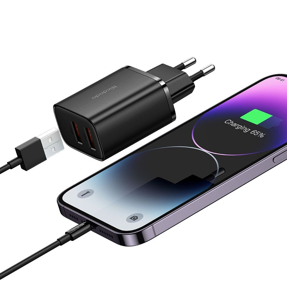 Incarcator Retea McDodo CH-5070 Beryllium, 12W, 2.4A, 2 x USB-A, Negru
