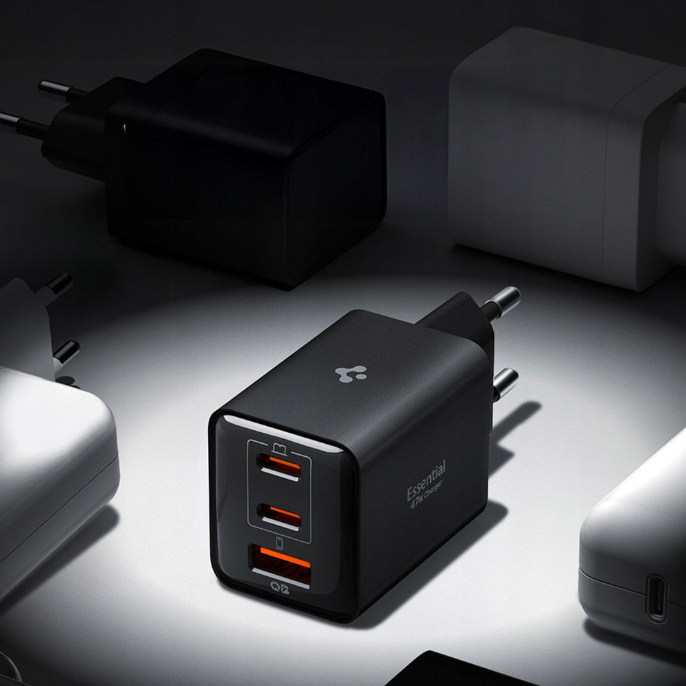 Incarcator Retea Spigen EE473EU Essential, 47W, 3A, 1 x USB-A - 2 x USB-C, Negru ACH09465