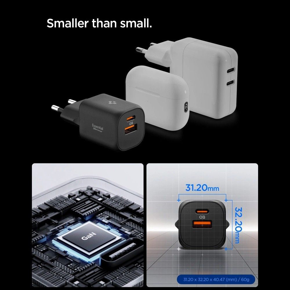 Incarcator Retea Spigen Essential, 35W, 3A, 1 x USB-A - 1 x USB-C, Alb ACH09462