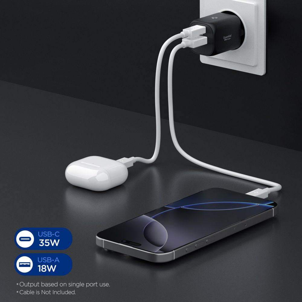 Incarcator Retea Spigen Essential, 35W, 3A, 1 x USB-A - 1 x USB-C, Negru ACH09463