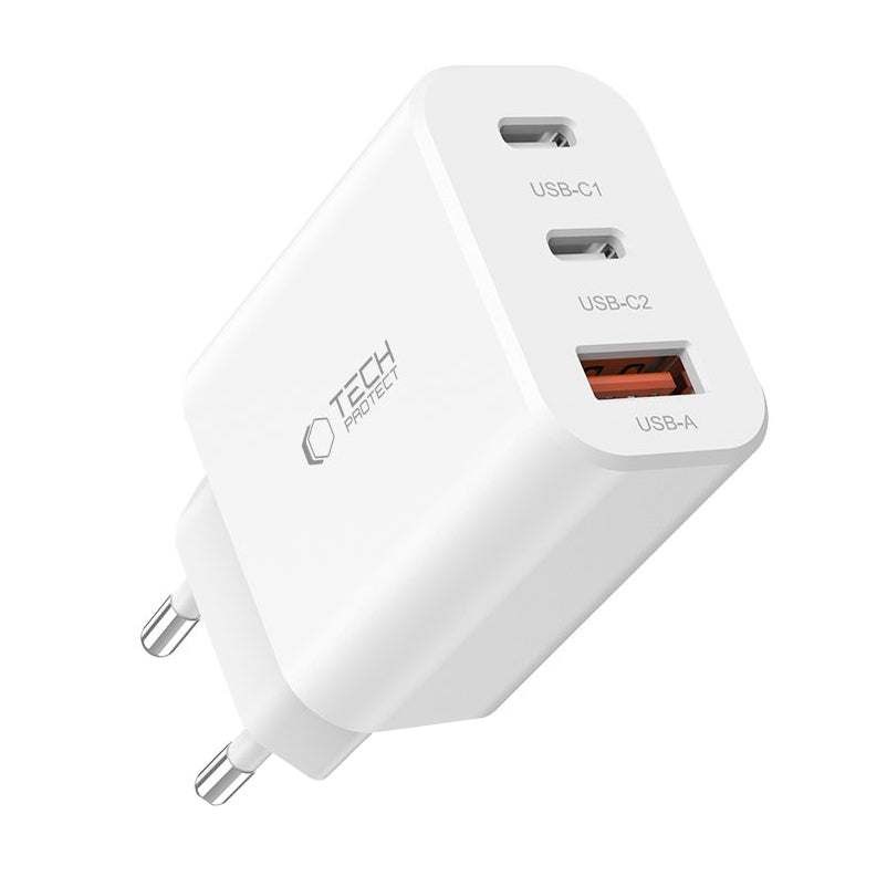 Incarcator Retea Tech-Protect NC30W, 30W, 3A, 1 x USB-A - 2 x USB-C, Alb