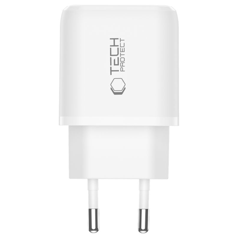 Incarcator Retea Tech-Protect NCA45W, 45W, 3A, 1 x USB-A - 1 x USB-C, Alb