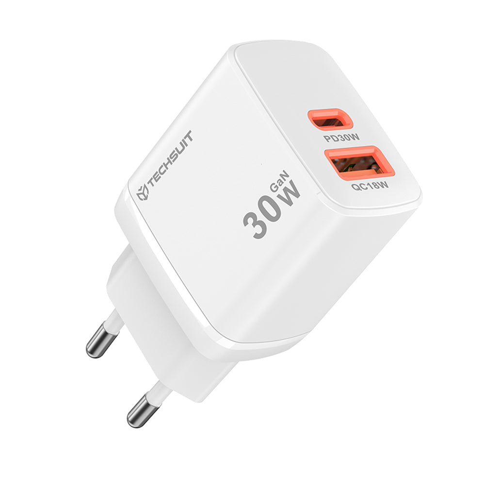 Incarcator Retea Techsuit CH1 Duonix, 30W, 3A, 1 x USB-A - 1 x USB-C, Alb