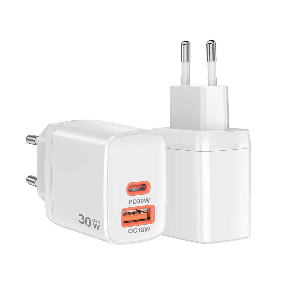 Incarcator Retea Techsuit CH1 Duonix, 30W, 3A, 1 x USB-A - 1 x USB-C, Alb