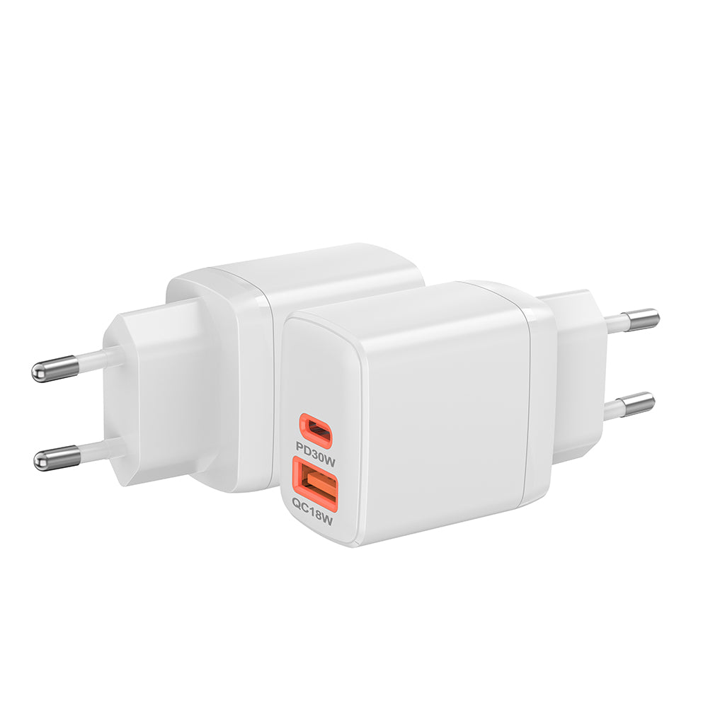 Incarcator Retea Techsuit CH1 Duonix, 30W, 3A, 1 x USB-A - 1 x USB-C, Alb