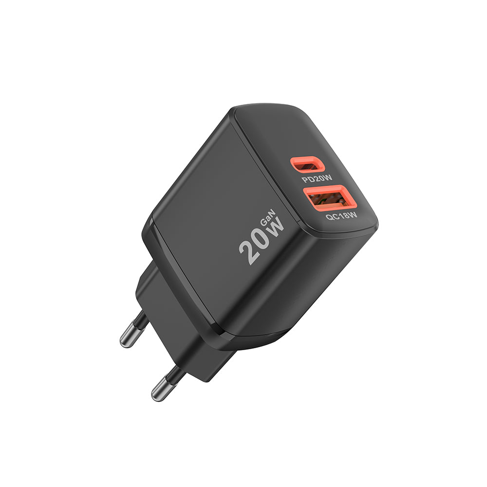 Incarcator Retea Techsuit CH2 Duonix, 20W, 3A, 1 x USB-A - 1 x USB-C, Negru