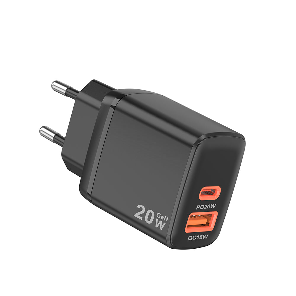 Incarcator Retea Techsuit CH2 Duonix, 20W, 3A, 1 x USB-A - 1 x USB-C, Negru