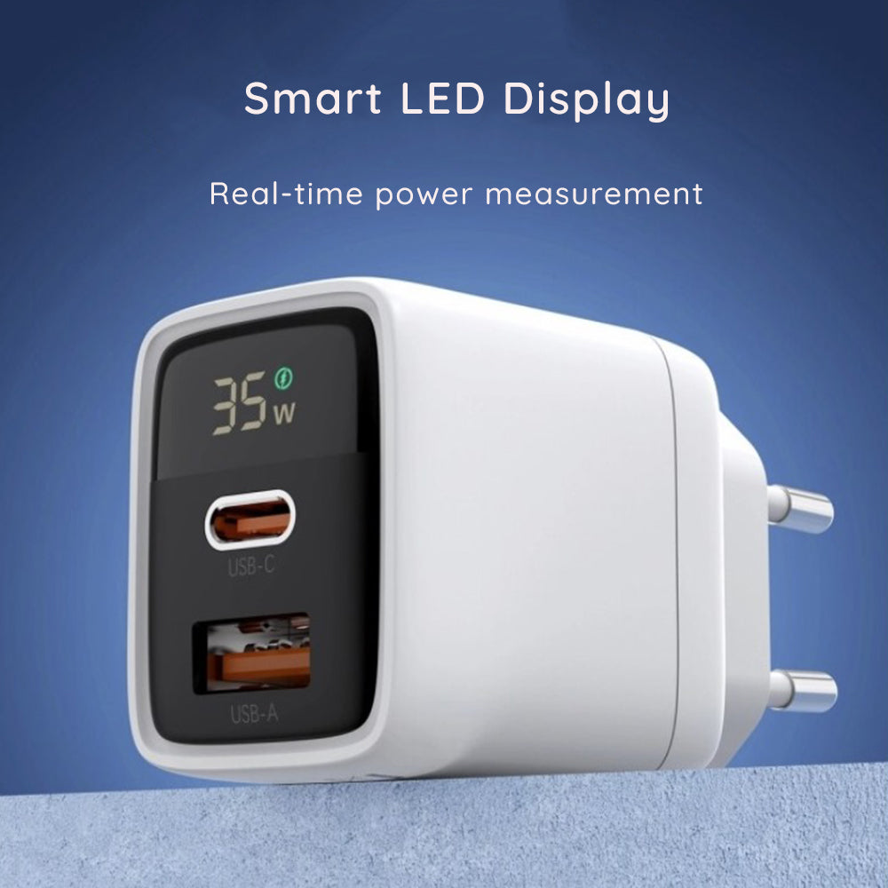 Incarcator Retea Techsuit CH3 LEDChargX Display, 35W, 3A, 1 x USB-A - 1 x USB-C, Negru