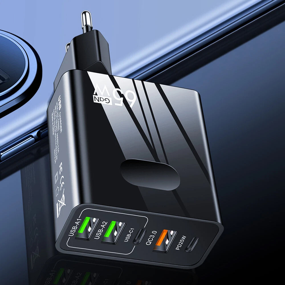 Incarcator Retea Techsuit CHC1 PentaXPower, 25W, 3A, 3 x USB-A - 2 x USB-C, Negru