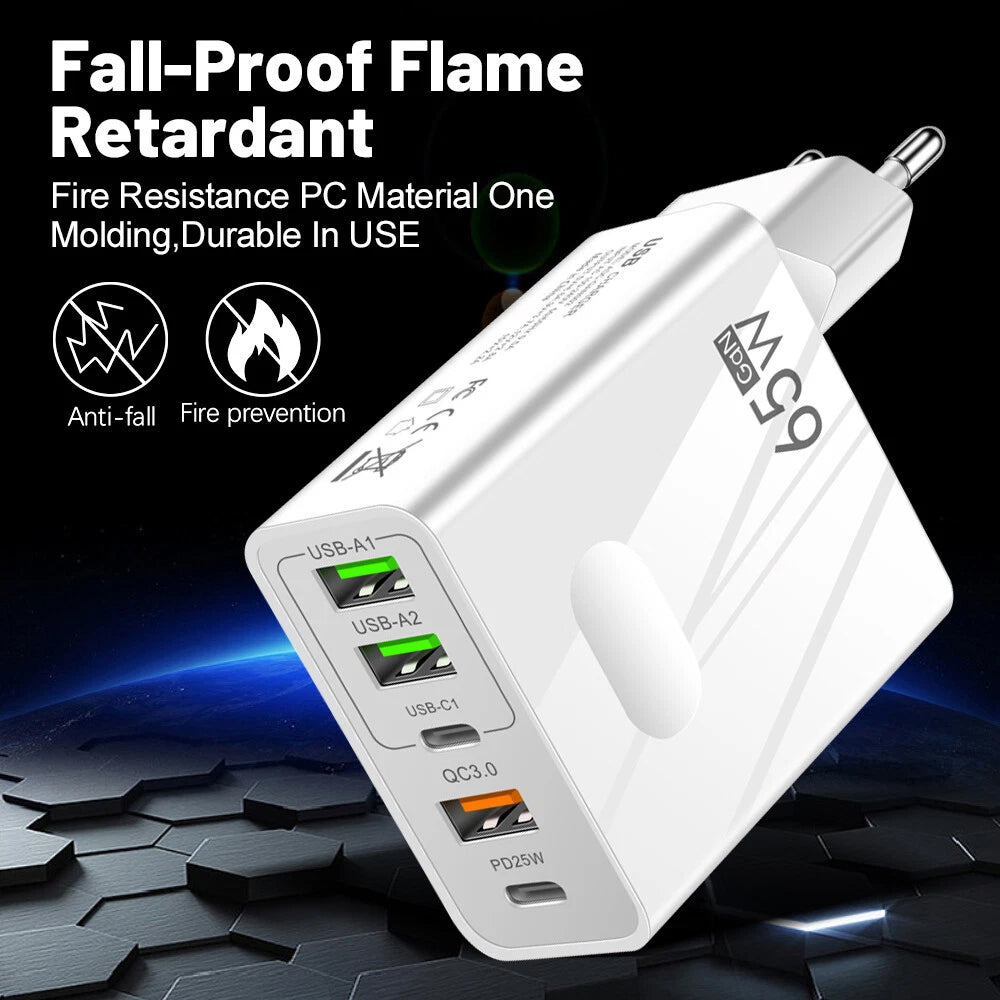 Incarcator Retea Techsuit CHC1 PentaXPower, 25W, 3A, 3 x USB-A - 2 x USB-C, Negru