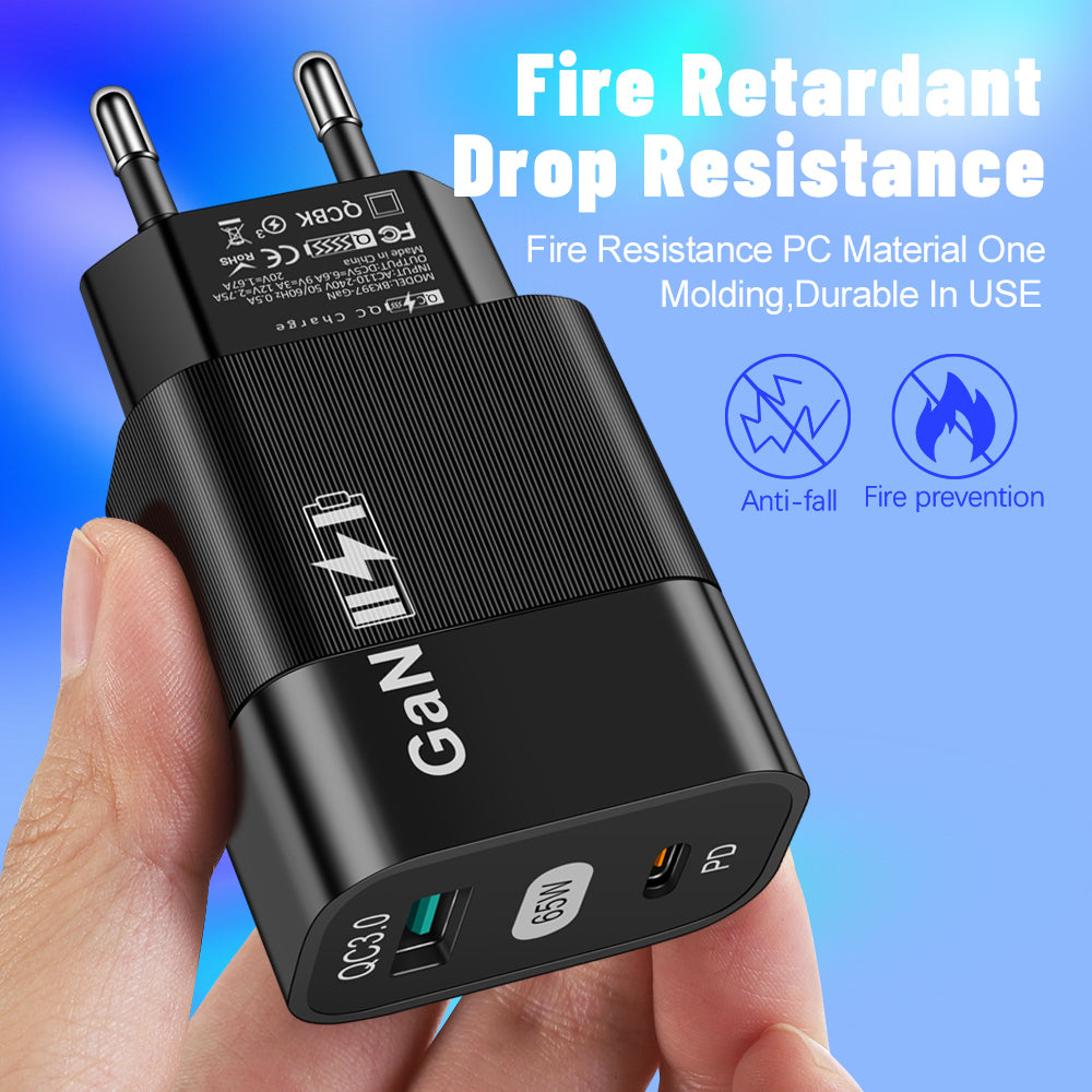 Incarcator Retea Techsuit CHPD131, 65W, 3.25A, 1 x USB-A - 1 x USB-C, Negru