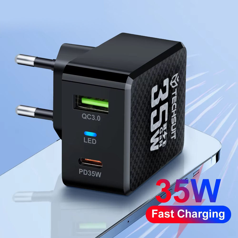 Incarcator Retea Techsuit CHPD173 Tiny, 35W, 3A, 1 x USB-A - 1 x USB-C, Negru