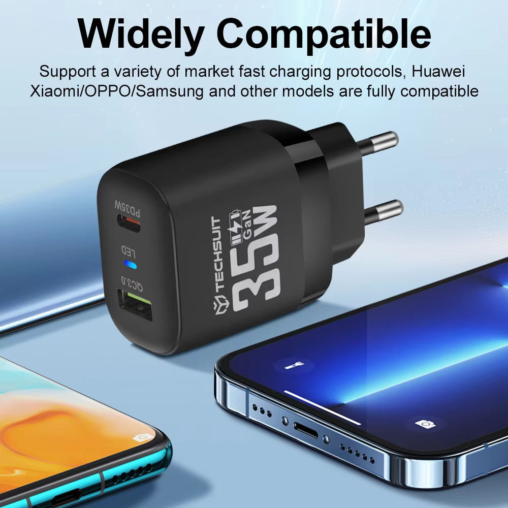 Incarcator Retea Techsuit CHPD174, 35W, 3A, 1 x USB-A - 1 x USB-C, Alb