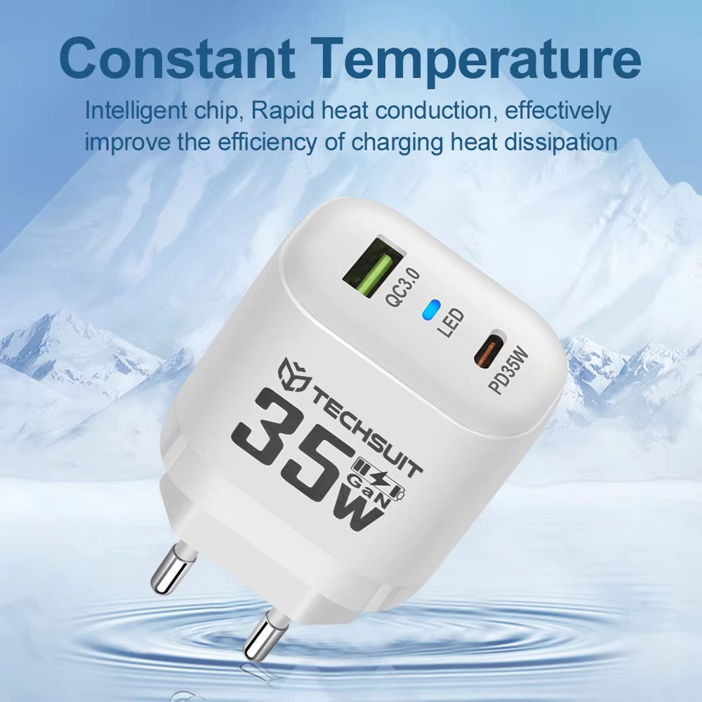 Incarcator Retea Techsuit CHPD174, 35W, 3A, 1 x USB-A - 1 x USB-C, Alb