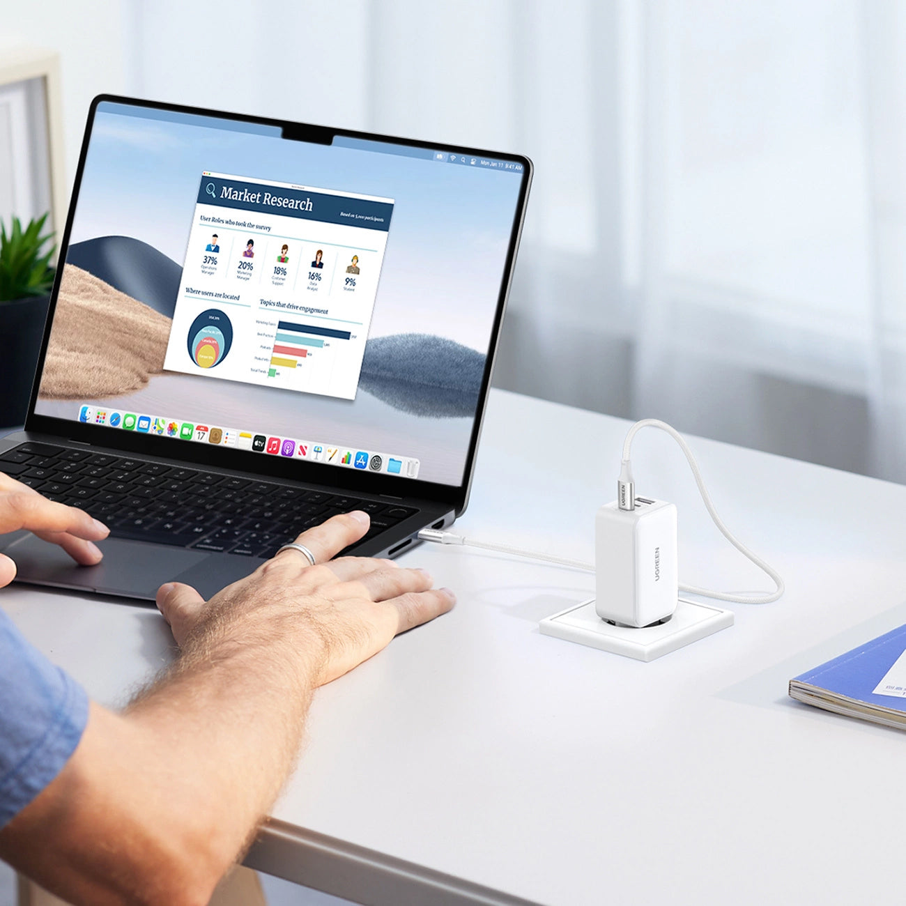 Incarcator Retea UGREEN CD244, 65W, 3A, 1 x USB-A - 2 x USB-C, Gri