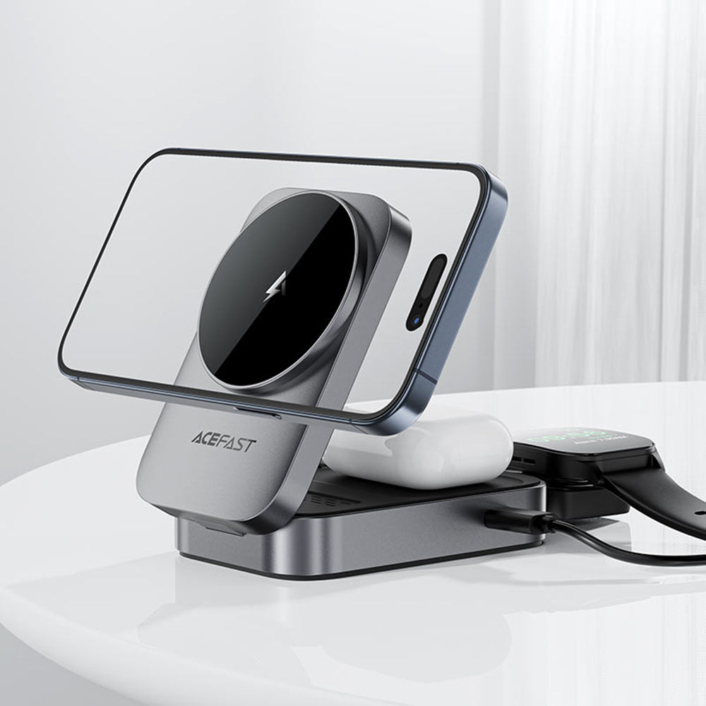 Incarcator Retea Wireless Acefast E22 3in1, 22.5W, 1.67A, Gri