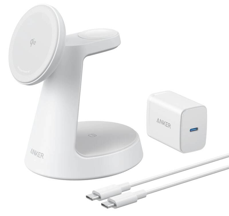 Incarcator Retea Wireless Anker MagGo 3in1, 15W, 1.67A, Alb B25M4G21