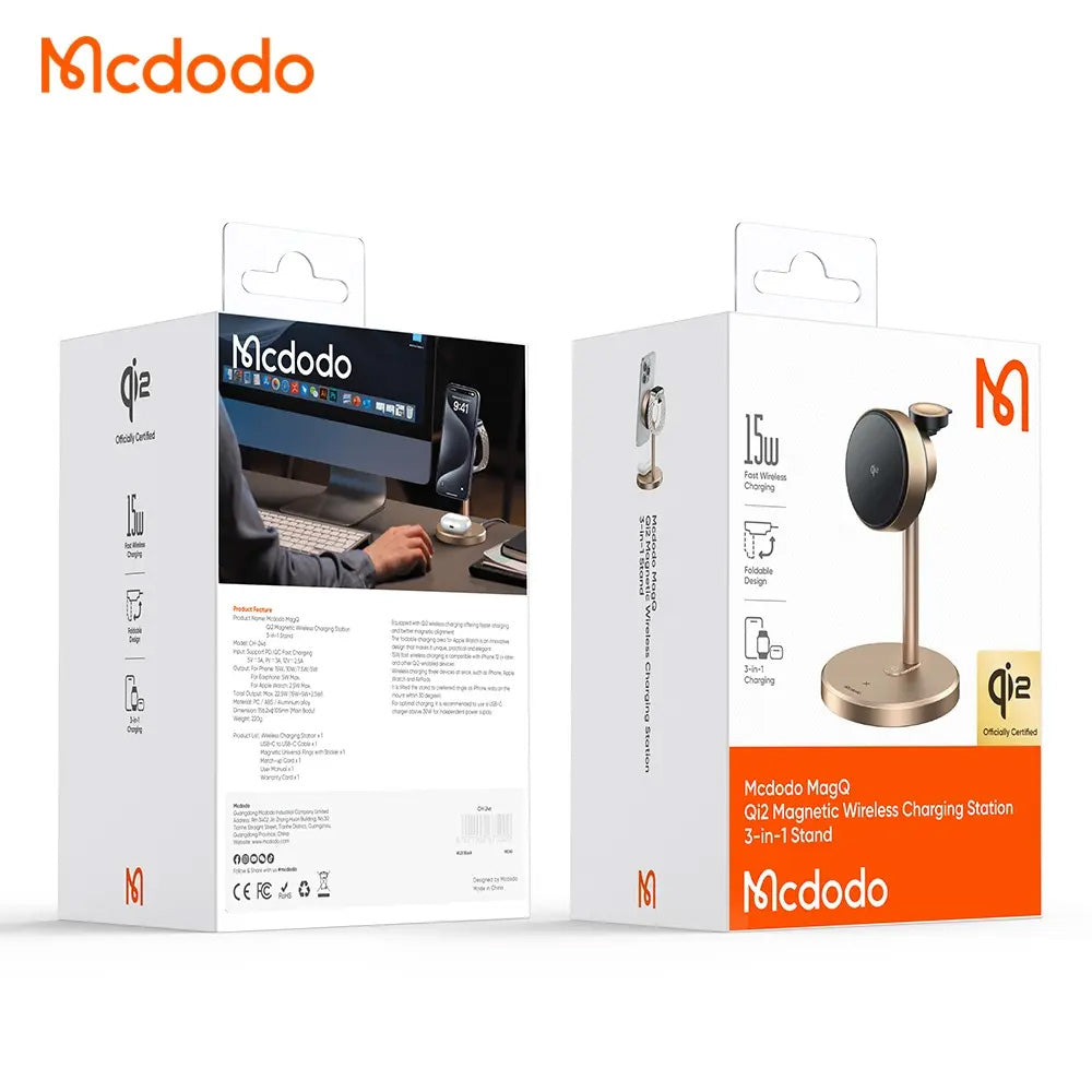 Incarcator Retea Wireless McDodo CH-2463 Swan 3in1, 22.5W, 1.67A, Auriu