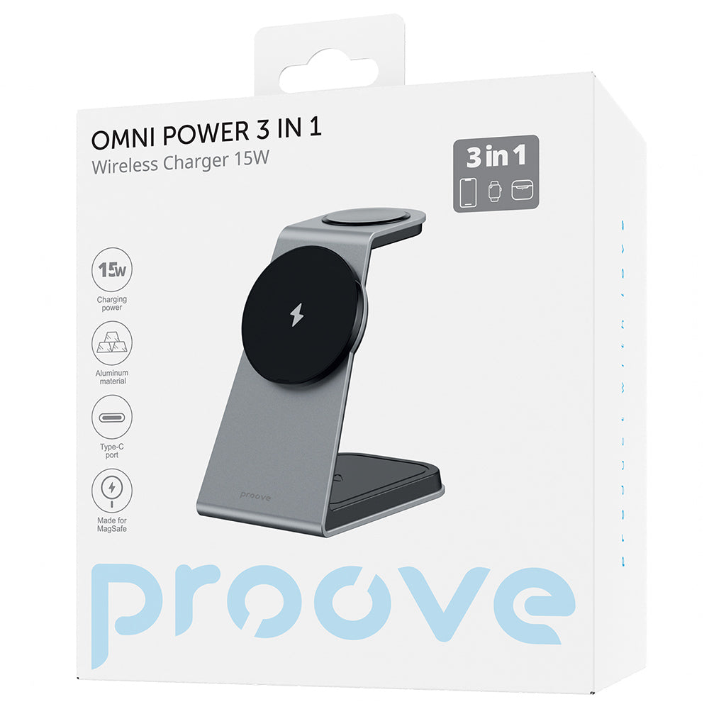 Incarcator Retea Wireless Proove Omni Power 3in1, 15W, 1.67A, Gri WSOP15020003