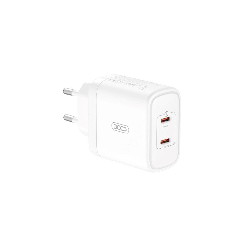 Incarcator Retea XO Design CE08, 50W, 3A, 2 x USB-C, Alb