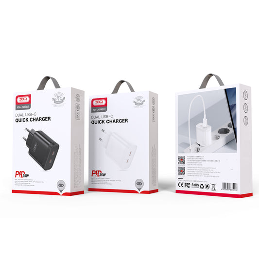 Incarcator Retea XO Design L105, 35W, 3A, 2 x USB-C, Alb