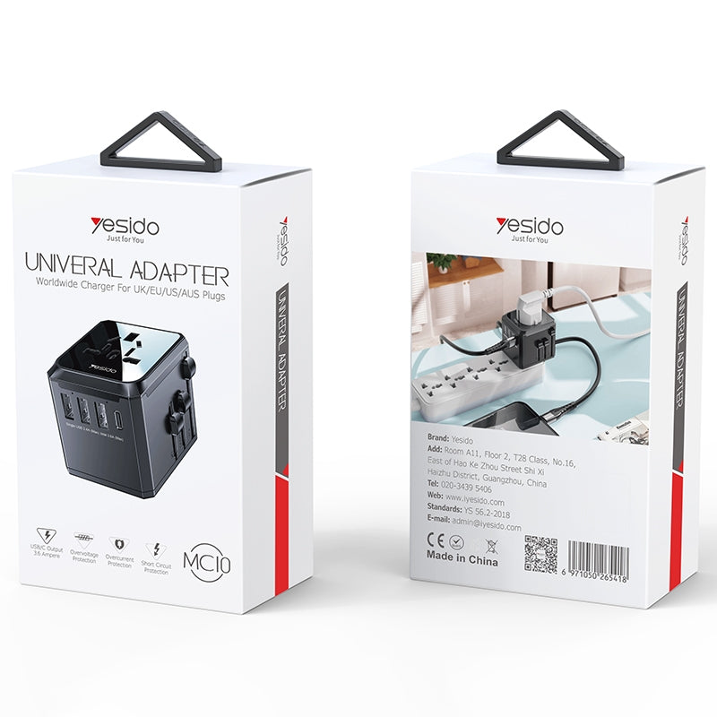 Incarcator Retea Yesido MC10 Travel, 12W, 2.4A, 1 x USB-C - 3 x USB-A, Negru