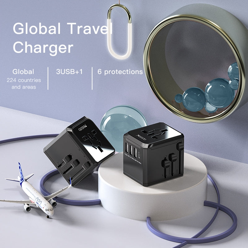 Incarcator Retea Yesido MC10 Travel, 12W, 2.4A, 1 x USB-C - 3 x USB-A, Negru
