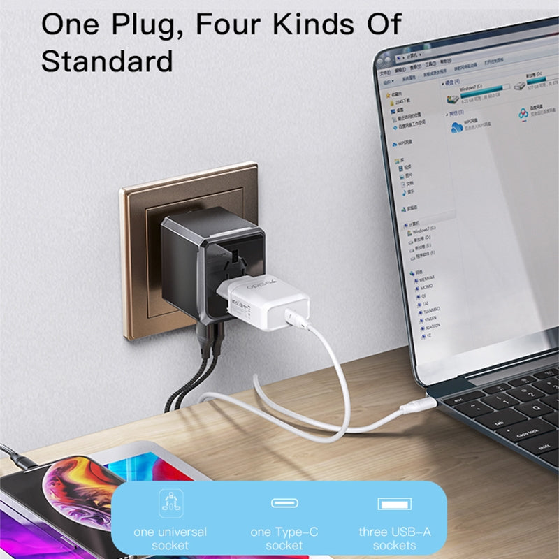 Incarcator Retea Yesido MC10 Travel, 12W, 2.4A, 1 x USB-C - 3 x USB-A, Negru