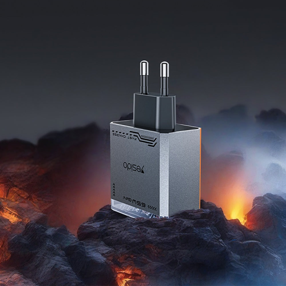 Incarcator Retea Yesido YC101, 65W, 3.25A, 1 x USB-A - 2 x USB-C, Negru